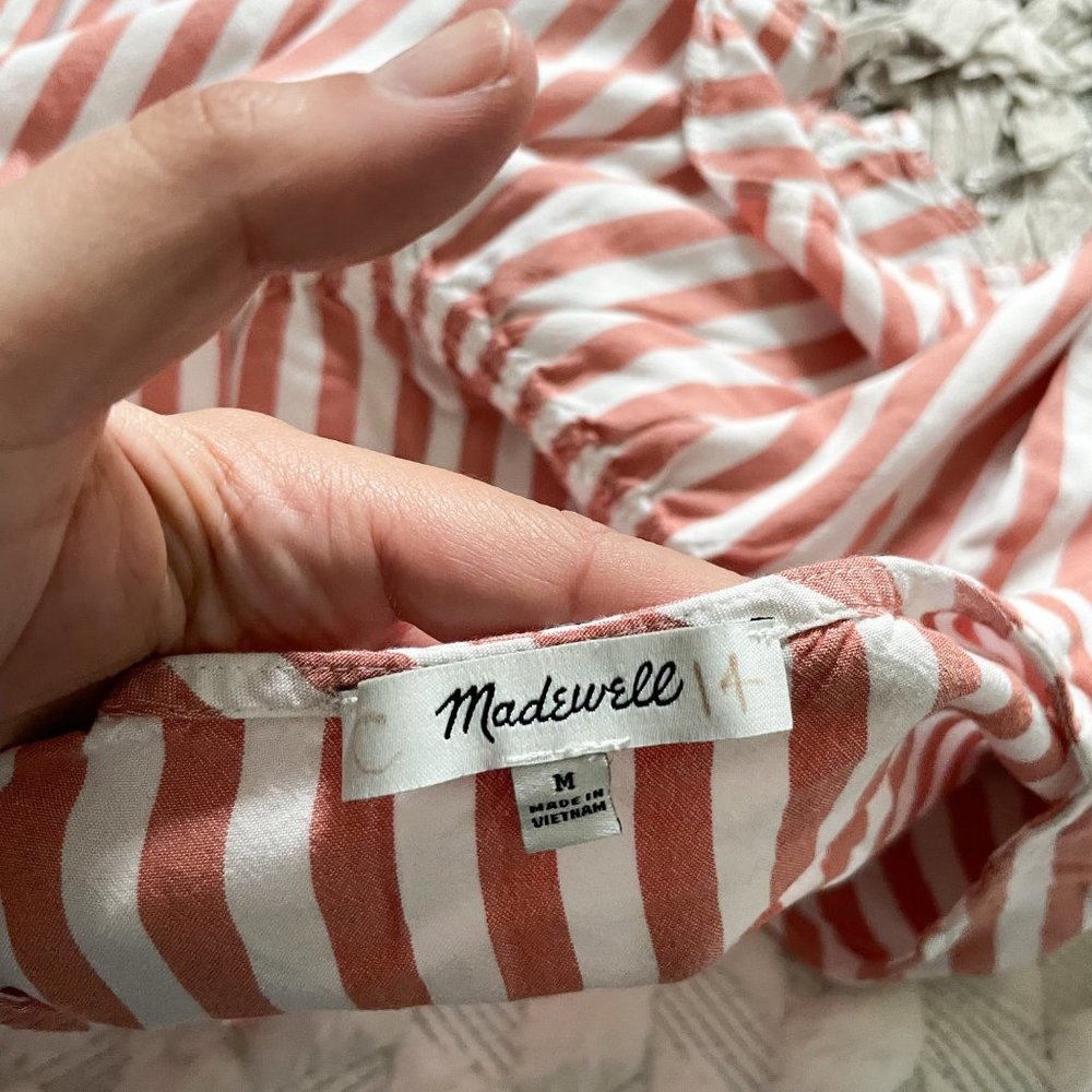 Madewell V-Neck Peplum Popover Top in Pink Stripe AL498 - Picture 3 of 6